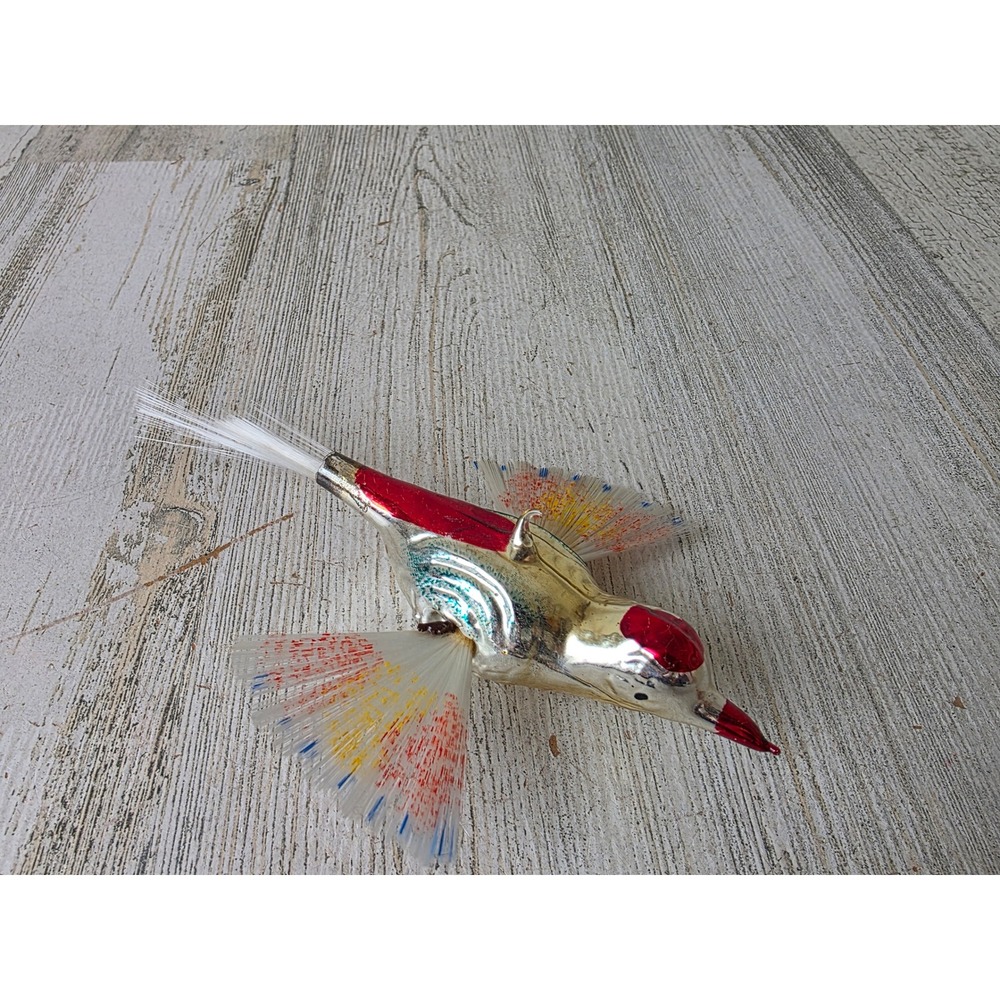 Vintage mercury glass spun bird west German unique rainbow decor
